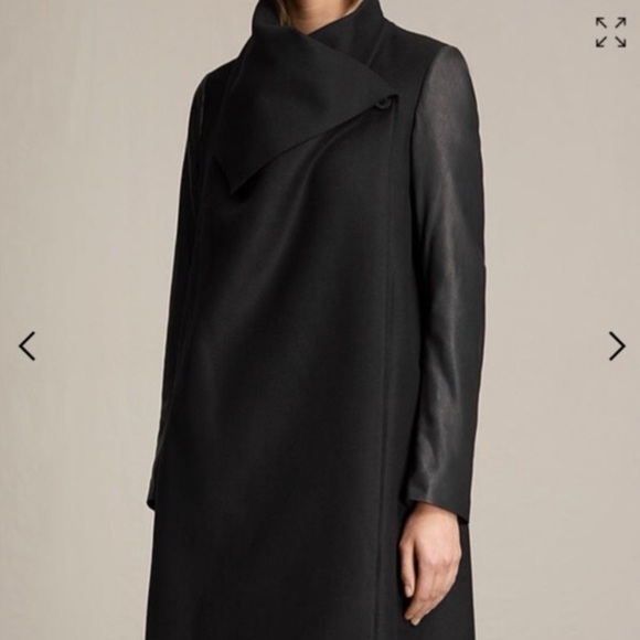 AllSaints Hyde Monument Coat | Kendall Jenner Worn Style | Vegan Leather Sleeves - Picture 5 of 16